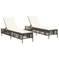 Chaises longues avec coussins lot de 2 marron résine tressée