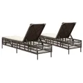 Chaises longues avec coussins lot de 2 marron résine tressée