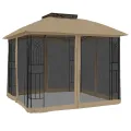 Tonnelle avec double toit et parois en filet taupe acier