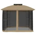 Tonnelle avec double toit et parois en filet taupe acier