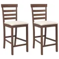 Tabourets de bar avec coussins 2 pcs marron bois massif d'hévéa