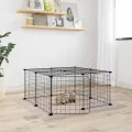 Cage animaux de compagnie à 12 panneaux et porte Noir 35x35 cm