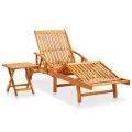 Chaise longue de jardin avec table et coussin Bois d'acacia