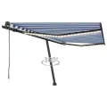 Auvent automatique capteur de vent LED 450x350 cm Bleu et blanc