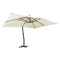 Parasol de jardin en porte-à-faux avec mât en bois blanc sable