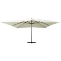 Parasol de jardin en porte-à-faux avec mât en bois blanc sable