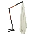 Parasol de jardin en porte-à-faux avec mât en bois blanc sable