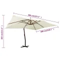 Parasol de jardin en porte-à-faux avec mât en bois blanc sable