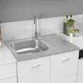 Jeu d'évier de cuisine et égouttoir argenté 800x600x155 mm inox