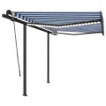 Auvent manuel rétractable avec LED 3x2,5 m Bleu et blanc
