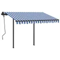 Auvent manuel rétractable avec LED 3x2,5 m Bleu et blanc