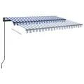 Auvent manuel rétractable avec LED 3x2,5 m Bleu et blanc