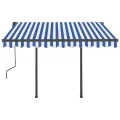 Auvent manuel rétractable avec LED 3x2,5 m Bleu et blanc