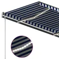 Auvent manuel rétractable avec LED 3x2,5 m Bleu et blanc