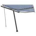 Auvent manuel rétractable avec LED 300x250 cm Bleu et blanc