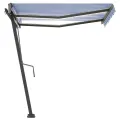 Auvent manuel rétractable avec LED 300x250 cm Bleu et blanc