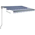 Auvent manuel rétractable avec LED 300x250 cm Bleu et blanc