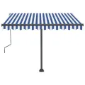 Auvent manuel rétractable avec LED 300x250 cm Bleu et blanc