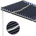 Auvent manuel rétractable avec LED 300x250 cm Bleu et blanc