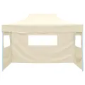 Tente de réception pliable avec 3 parois 3x4 m Acier Crème