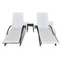 Chaises longues avec table Résine tressée Noir