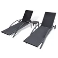Chaises longues avec table Résine tressée Noir
