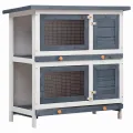 Clapier d'extérieur 4 portes Gris Bois