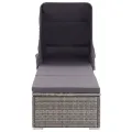Chaise longue avec auvent et coussin Résine tressée Gris