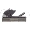 Chaise longue avec auvent et coussin Résine tressée Gris