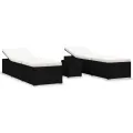 Chaises longues de jardin table à thé 3 pcs Résine tressée Noir