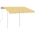 Auvent manuel rétractable avec poteaux 3x2,5 m Jaune et blanc