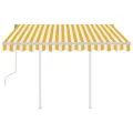 Auvent manuel rétractable avec poteaux 3x2,5 m Jaune et blanc