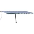 Auvent automatique capteur de vent LED 600x350 cm Bleu et blanc