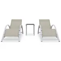 Chaises longues lot de 2 avec table Aluminium Crème