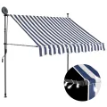 Auvent manuel rétractable avec LED 150 cm Bleu et blanc