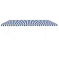 Auvent automatique capteur de vent et LED 5x3,5 m Bleu et blanc