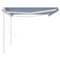 Auvent automatique capteur de vent et LED 5x3,5 m Bleu et blanc