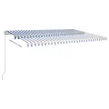 Auvent automatique capteur de vent et LED 5x3,5 m Bleu et blanc