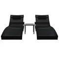 Chaise longue 2 pcs et table Résine tressée et textilène Noir