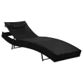 Chaise longue 2 pcs et table Résine tressée et textilène Noir