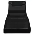 Chaise longue 2 pcs et table Résine tressée et textilène Noir