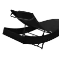 Chaise longue 2 pcs et table Résine tressée et textilène Noir
