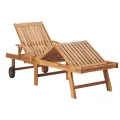 Chaise longue avec coussin gris Bois de teck solide