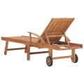 Chaise longue avec coussin gris Bois de teck solide