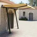 Auvent rétractable automatique et poteaux 3x2,5m Jaune et blanc