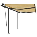 Auvent rétractable automatique et poteaux 3x2,5m Jaune et blanc