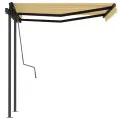 Auvent rétractable automatique et poteaux 3x2,5m Jaune et blanc