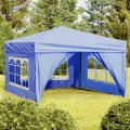 Tente de réception pliable avec parois Bleu 3x3 m