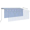 Auvent manuel rétractable et store et LED 3x2,5 m Bleu et blanc