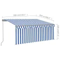 Auvent manuel rétractable et store et LED 3x2,5 m Bleu et blanc
